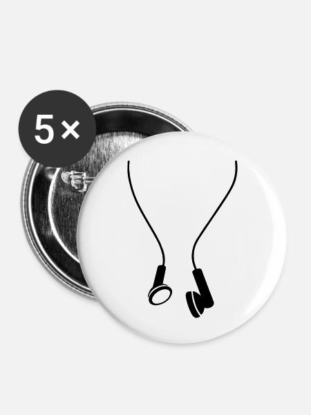 musik kopfhörer - Buttons klein 25 mm (5er Pack) - Weiß