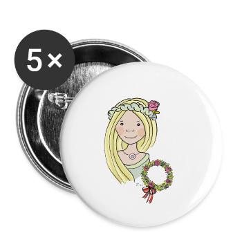 Mittelalter, Blumenmädchen, blond, Rose - Buttons klein 25 mm (5er Pack) - Weiß - Vorne