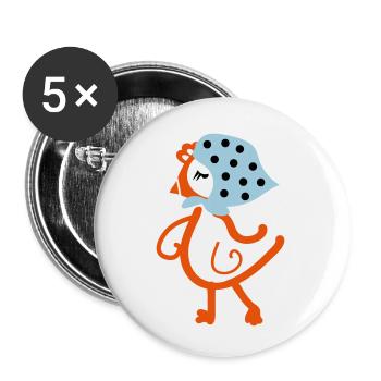Poule Poulet au foulard bleu - Lot de 5 petits badges (25 mm) - blanc - Devant