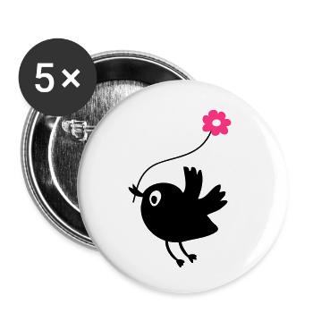 Oiseau de vol cale fleur - Lot de 5 petits badges (25 mm) - blanc - Devant