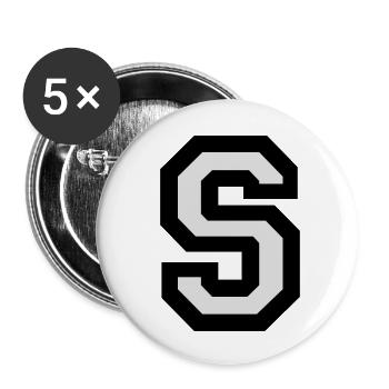 Lettre S en deux couleurs - Lot de 5 petits badges (25 mm) - blanc - Devant