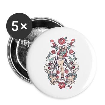 Frauen-Tätowierung - Buttons klein 25 mm (5er Pack) - Weiß - Vorne