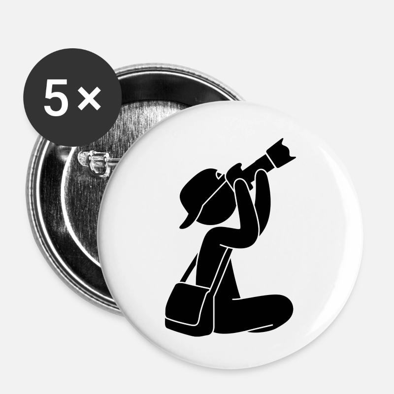 Fotograf mit Fotoapparat - Buttons klein 25 mm (5er Pack) - Weiß