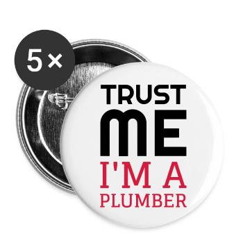Plombier / Plomberie / Travail / Métier / Job - Lot de 5 petits badges (25 mm) - blanc - Devant