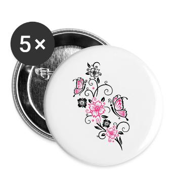 Fleurs de cerisier et papillons, printemps. - Lot de 5 petits badges (25 mm) - blanc - Devant