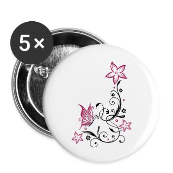 Flowers with filigree floral ornament, butterfly - Buttons small 1''/25 mm (5-pack) - white - Front