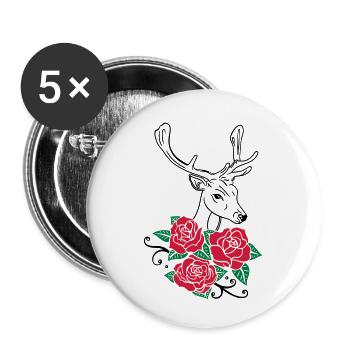 Deer Deer Antlers Roses October-Fest - Buttons small 1''/25 mm (5-pack) - white - Front