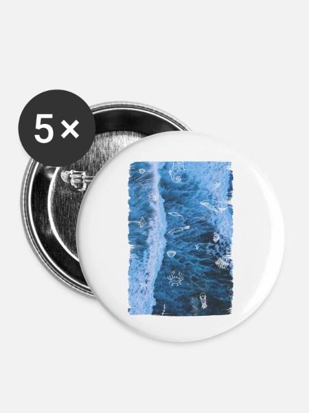 OCEAN - ANIMALS - Buttons klein 25 mm (5er Pack) - Weiß