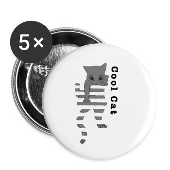 Chat cool - Lot de 5 petits badges (25 mm) - blanc - Devant