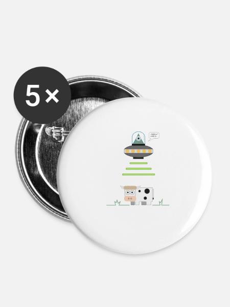 Alien abducting Cow - Buttons klein 25 mm (5er Pack) - Weiß