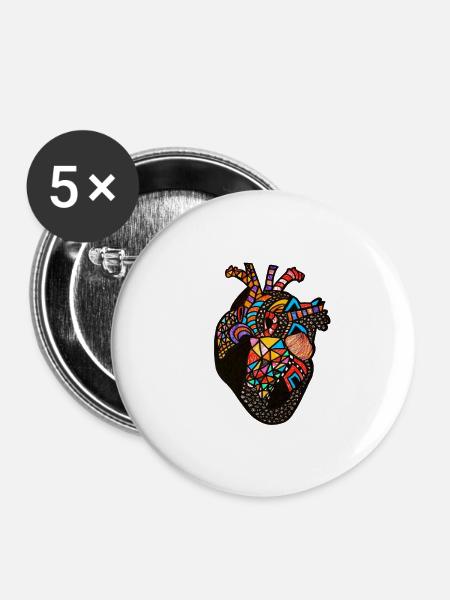 Anatomisches Herz - Buttons klein 25 mm (5er Pack) - Weiß