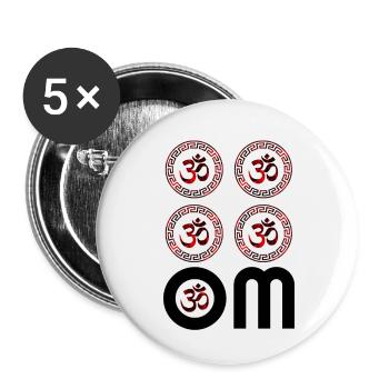 OM rouge, Om, Om hindou, symbole Om, Yoga, OM - Lot de 5 petits badges (25 mm) - blanc - Devant