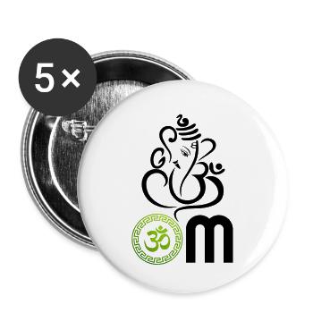 OM vert, Om, Om hindou, symbole Om, Ganesh OM - Lot de 5 petits badges (25 mm) - blanc - Devant