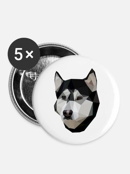 Low Polly Husky - Buttons klein 25 mm (5er Pack) - Weiß