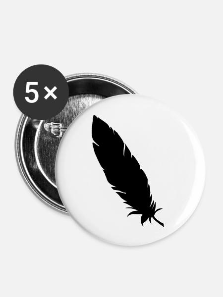 Feder simpel schwarz - Buttons klein 25 mm (5er Pack) - Weiß