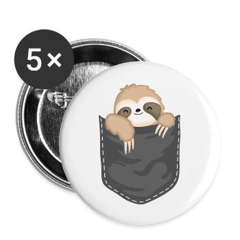 Süßes Faultier in Brusttasche - Buttons klein 25 mm (5er Pack) - Weiß - Vorne