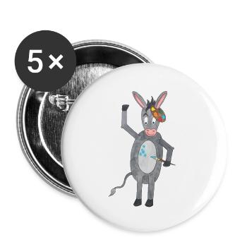 Donkey with brush and color palette - Buttons small 1''/25 mm (5-pack) - white - Front