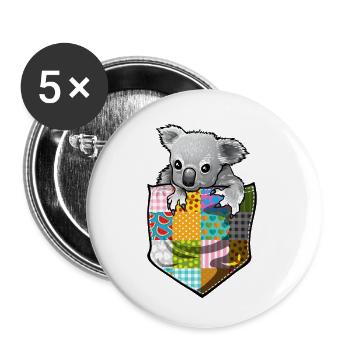 Baby Koala in der Tasche - Buttons klein 25 mm (5er Pack) - Weiß - Vorne