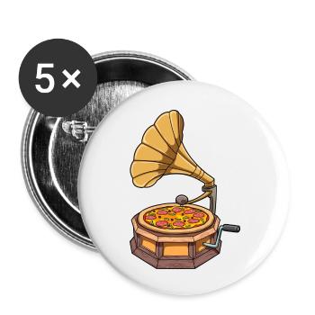 Lustiges Pizza Grammophon Schallplattenspieler - Buttons klein 25 mm (5er Pack) - Weiß - Vorne