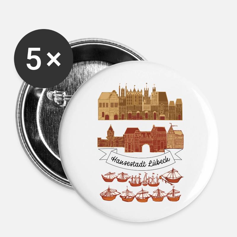 Lübeck - Buttons klein 25 mm (5er Pack) - Weiß