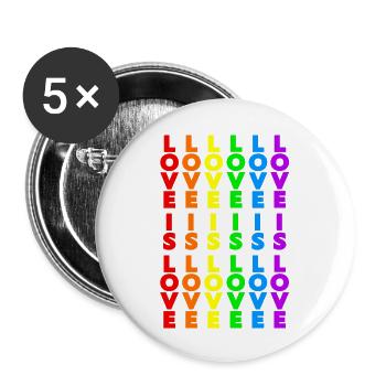 PRIDE RAINBOW LOVE IS LOVE FLAGGE REGENBOGEN LGBT - Buttons klein 25 mm (5er Pack) - Weiß - Vorne