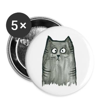 Cat grey tigered - Buttons small 1''/25 mm (5-pack) - white - Front