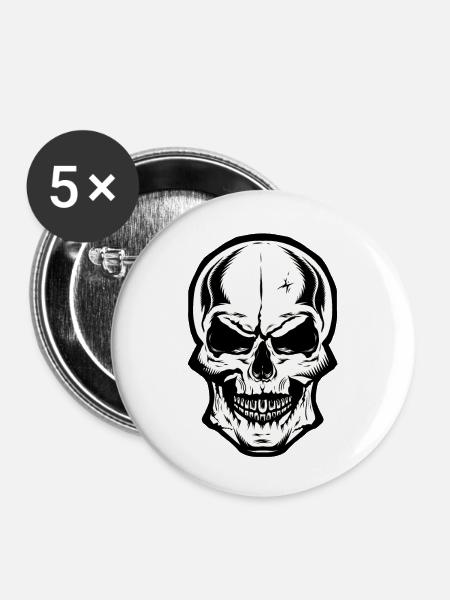 Schädel Schädel Pirat - Buttons klein 25 mm (5er Pack) - Weiß