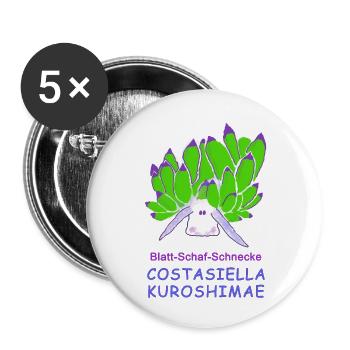 Blatt-Schaf-Schnecke, Costasiella kuroshimae - Buttons klein 25 mm (5er Pack) - Weiß - Vorne