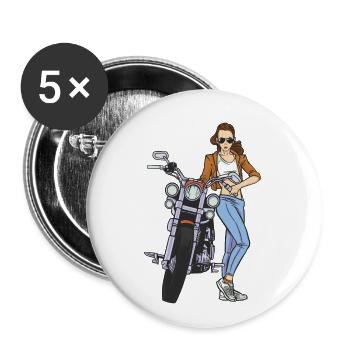 Motorradfahrerin Bikerin Bikergirl Motorrad Frau - Buttons klein 25 mm (5er Pack) - Weiß - Vorne