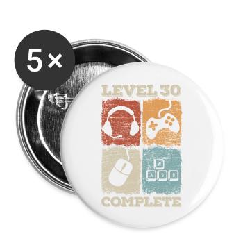30. Geburtstag Level Complete Gaming - Buttons klein 25 mm (5er Pack) - Weiß - Vorne