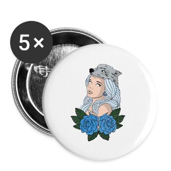 Fille loup - Lot de 5 petits badges (25 mm) - blanc - Devant