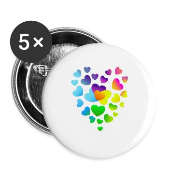 Herz Herzen bunte Herzen - Buttons klein 25 mm (5er Pack) - Weiß - Vorne