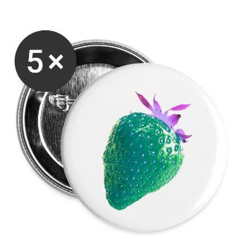 Fraise, bleu, popart, art, œuvre d’art, vert - Lot de 5 petits badges (25 mm) - blanc - Devant