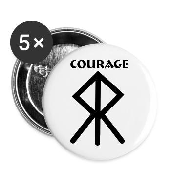 Rune viking Courage avec texte COURAGE - Lot de 5 petits badges (25 mm) - blanc - Devant