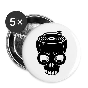 Totenschädel Plattenspieler - Buttons klein 25 mm (5er Pack) - Weiß - Vorne