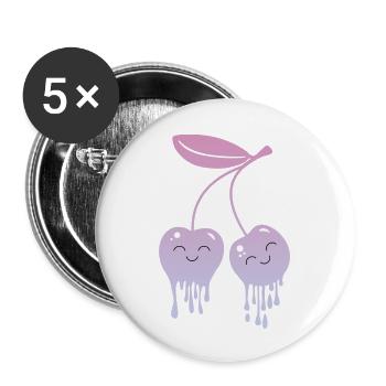 Cerises fondantes Kawaii - Lot de 5 petits badges (25 mm) - blanc - Devant