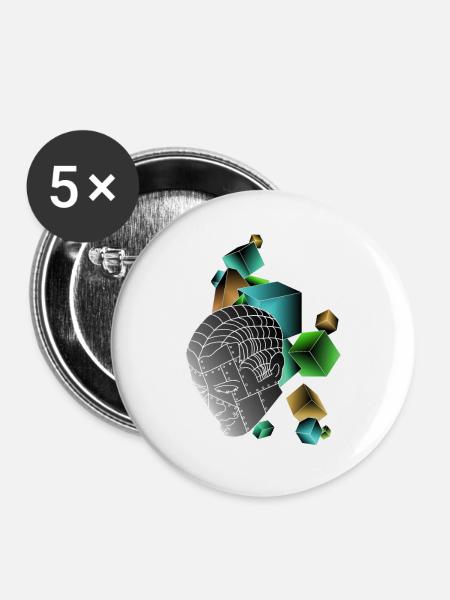 Roboter mit Würfeln bunt - Buttons klein 25 mm (5er Pack) - Weiß