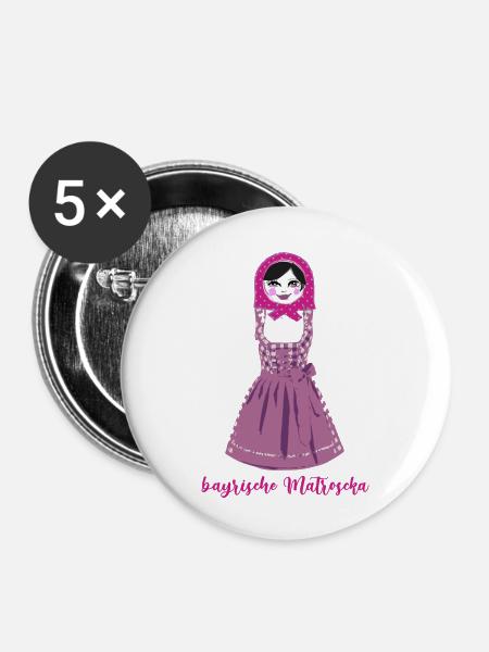 bayrische matroschka, dirndl, - Buttons klein 25 mm (5er Pack) - Weiß