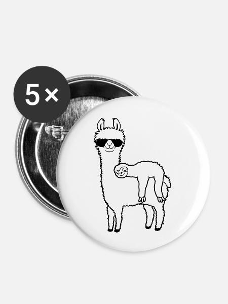 Lama Faultier Freunde schlafen - Buttons klein 25 mm (5er Pack) - Weiß