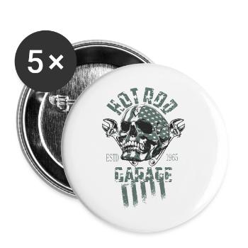 Hot Rod Garage - Lot de 5 petits badges (25 mm) - blanc - Devant