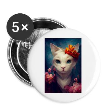 Peinture à l’huile de chat angora turc blanc - Lot de 5 petits badges (25 mm) - blanc - Devant