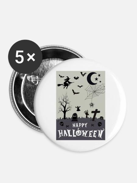 Happy Halloween - Buttons klein 25 mm (5er Pack) - Weiß