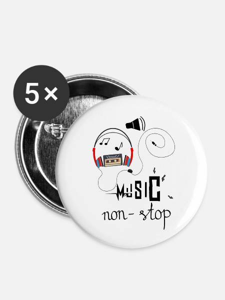Music non stop - Buttons klein 25 mm (5er Pack) - Weiß