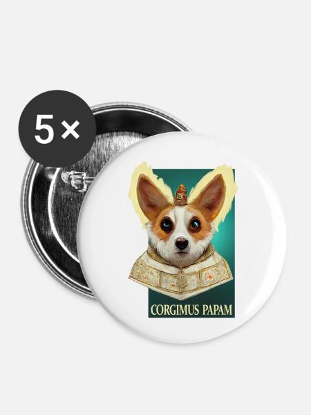 Corgi Papst - Buttons klein 25 mm (5er Pack) - Weiß