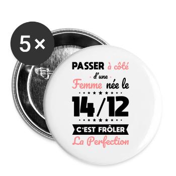 Anniversaire - Née 14 Décembre Frôler perfection - Lot de 5 petits badges (25 mm) - blanc - Devant