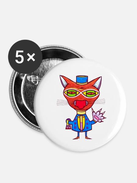 Katzen Page - Buttons klein 25 mm (5er Pack) - Weiß