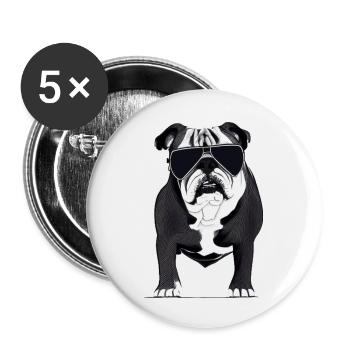 Chiens bouledogues avec lunettes de soleil motif cool - Lot de 5 petits badges (25 mm) - blanc - Devant