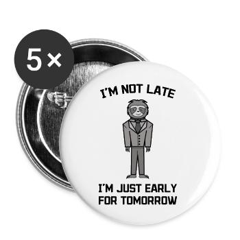 Sloth Late Riser Slow Animal Statement Zoo - Buttons small 1''/25 mm (5-pack) - white - Front