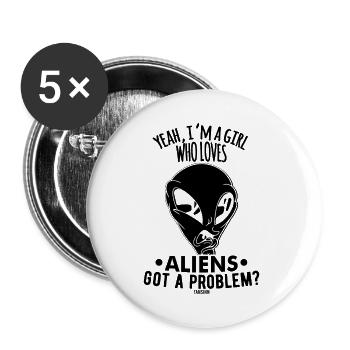 Une fille aime les extraterrestres - Lot de 5 petits badges (25 mm) - blanc - Devant