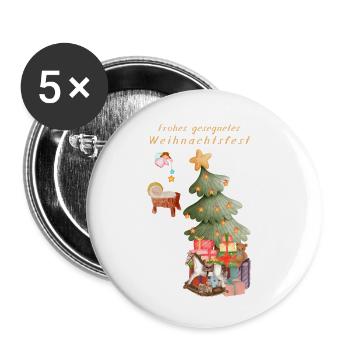 Frohes gesegnetes Weihnachtsfest beige Christbaum - Buttons klein 25 mm (5er Pack) - Weiß - Vorne